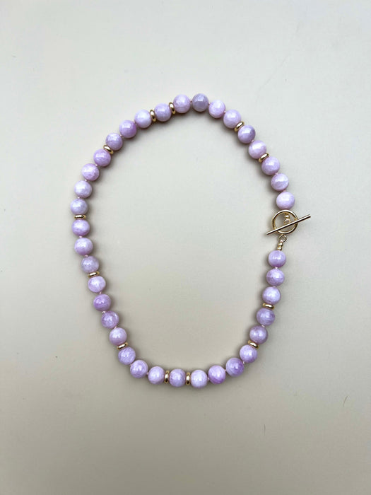 Kunzite classic beaded necklace with gold vermeil details