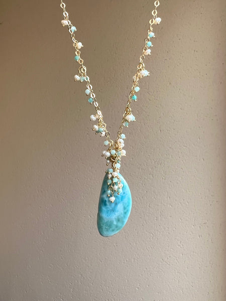 Laguna Necklace - larimar pearls and amazonite dainty