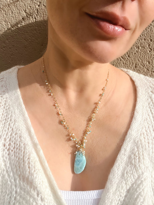 Laguna Necklace - larimar pearls and amazonite dainty