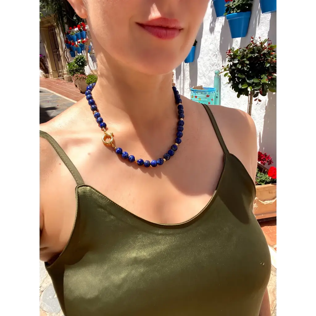 Lapis lazuli and gold vermeil beaded necklace classic