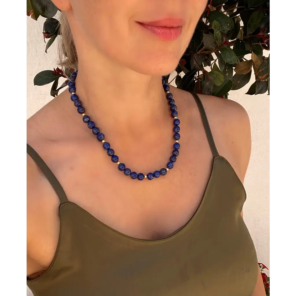 Lapis lazuli and gold vermeil beaded necklace classic