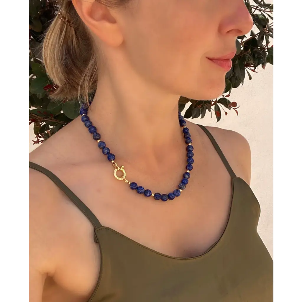 Lapis lazuli and gold vermeil beaded necklace classic