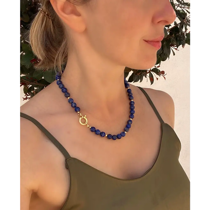 Lapis lazuli and gold vermeil beaded necklace classic