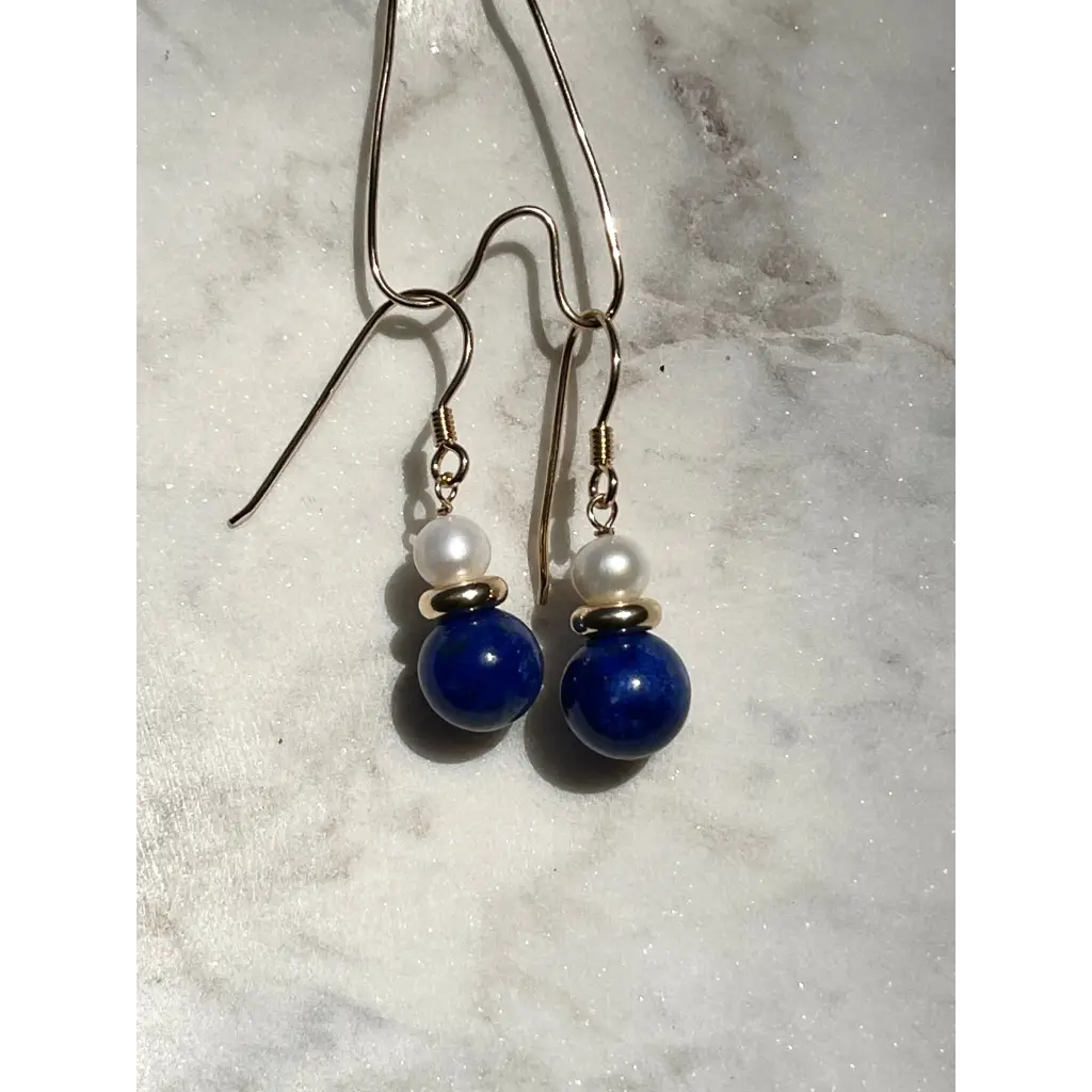Lapis lazuli and pearl drop earrings cute gemstone earrings