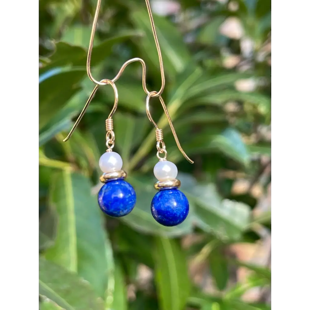 Lapis lazuli and pearl drop earrings cute gemstone earrings