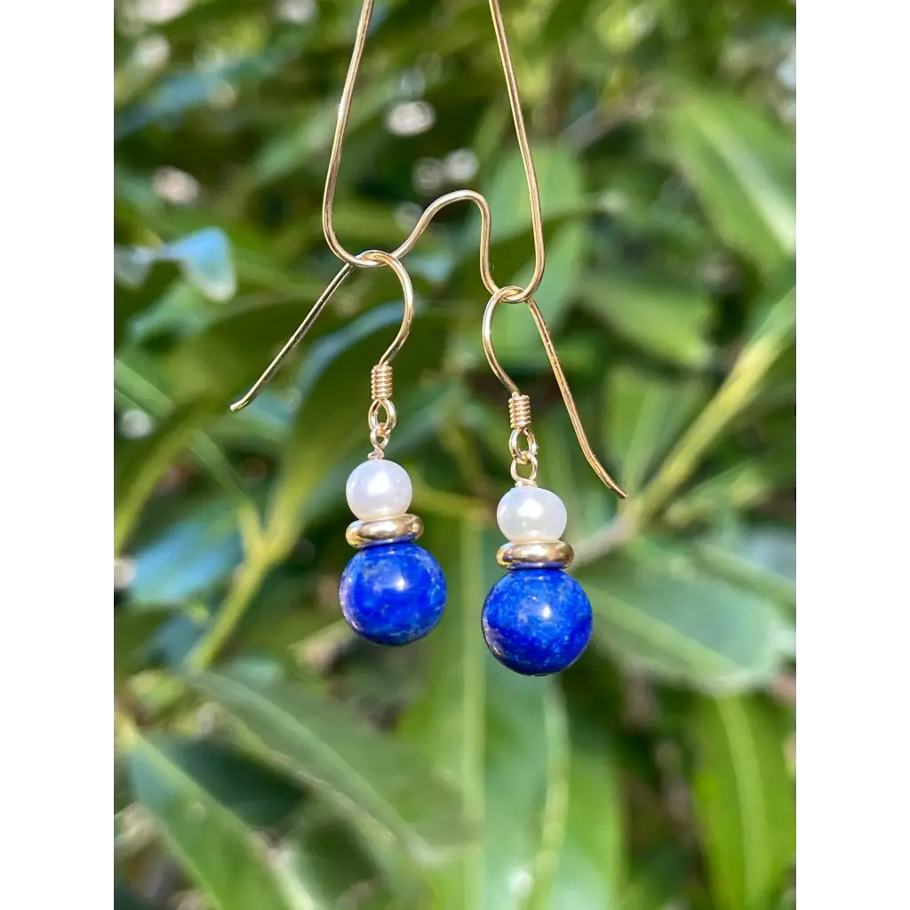 Lapis lazuli and pearl drop earrings cute gemstone earrings