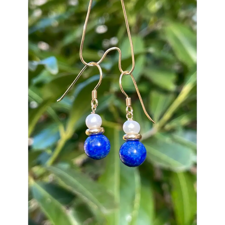 Lapis lazuli and pearl drop earrings cute gemstone earrings