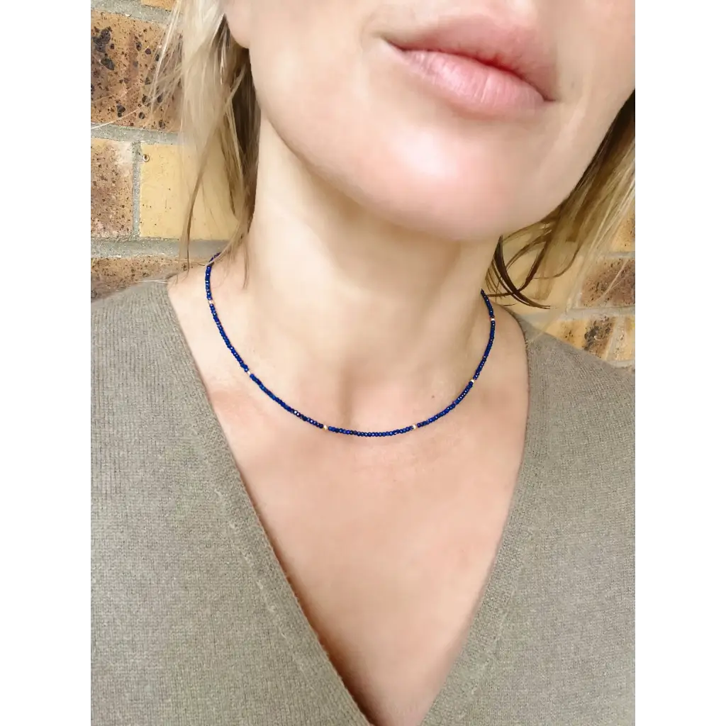 Lapis lazuli and solid gold minimalist necklace small