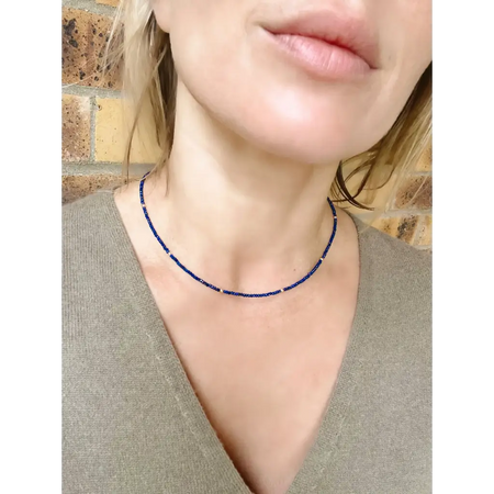 Lapis lazuli and solid gold minimalist necklace small