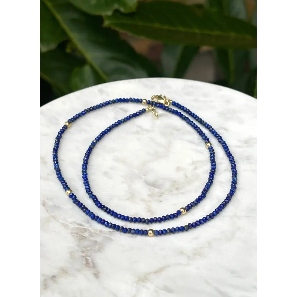 Lapis lazuli and solid gold minimalist necklace small