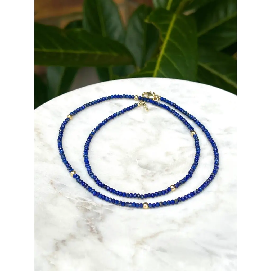 Lapis lazuli and solid gold minimalist necklace small