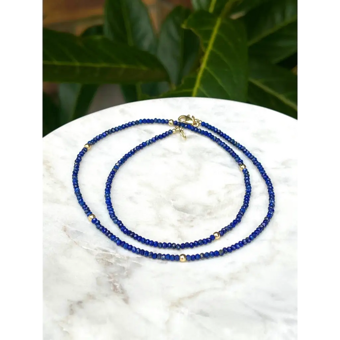 Lapis lazuli and solid gold minimalist necklace small