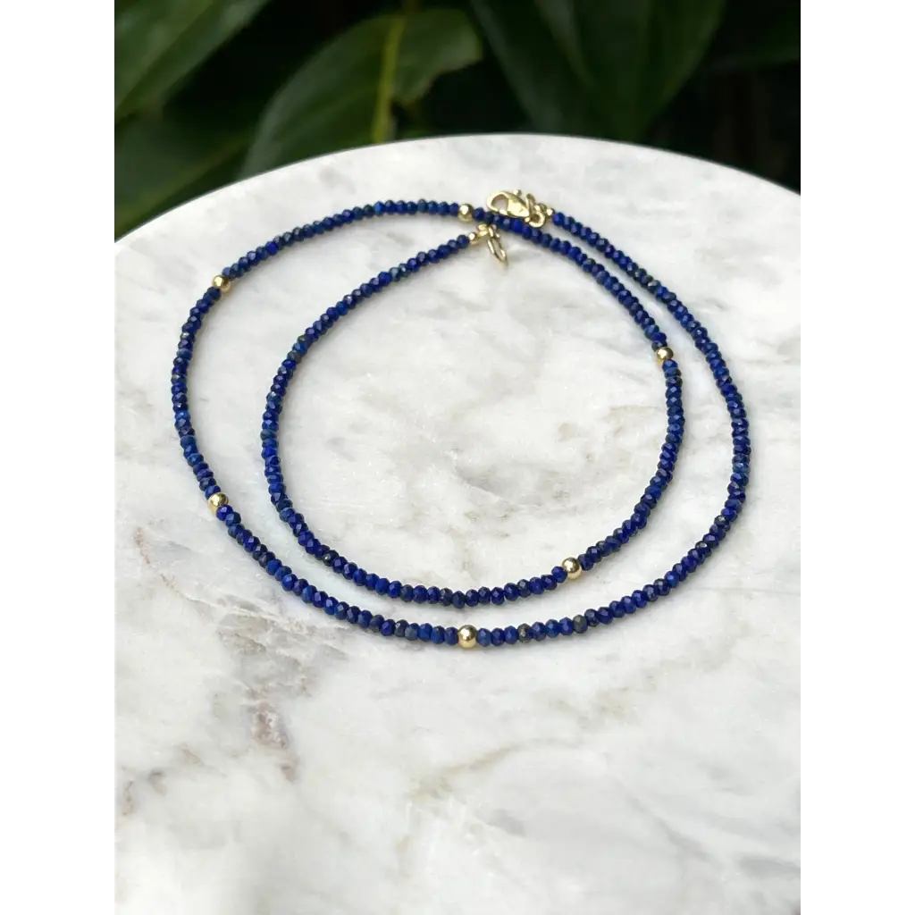 Lapis lazuli and solid gold minimalist necklace small