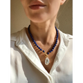 Lapis lazuli beaded necklaces with baroque pearl pendant