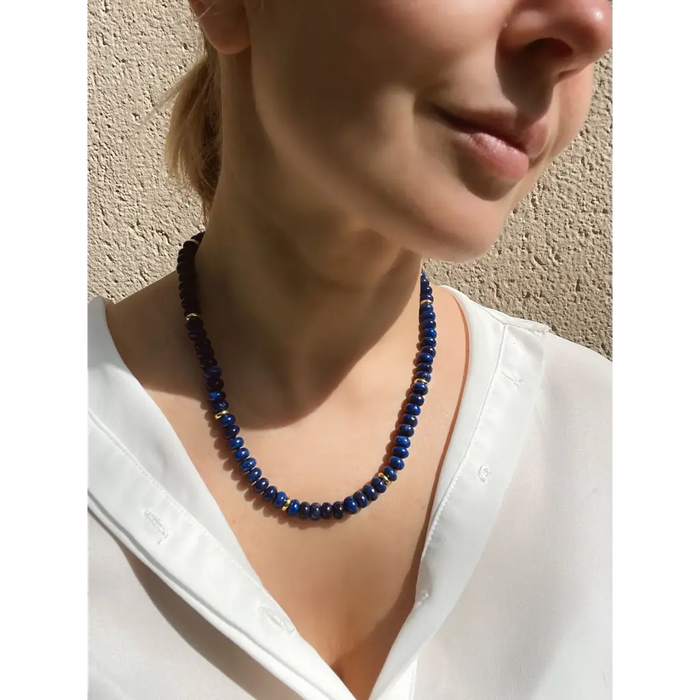 Lapis lazuli knotted necklace layering beaded necklace third