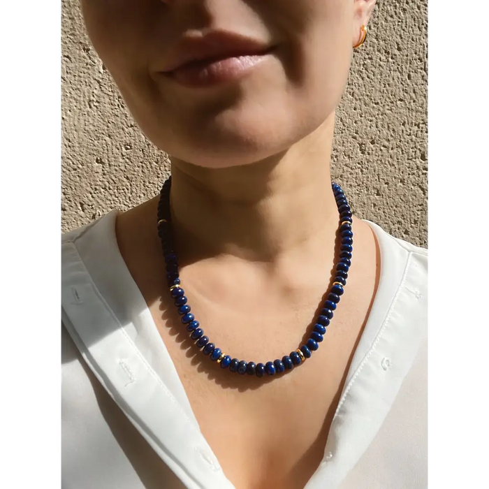 Lapis lazuli knotted necklace layering beaded necklace third