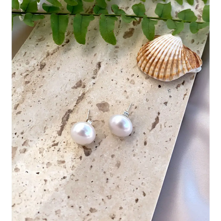 Large Genuine Pearl Stud Earrings Fresh water pearl