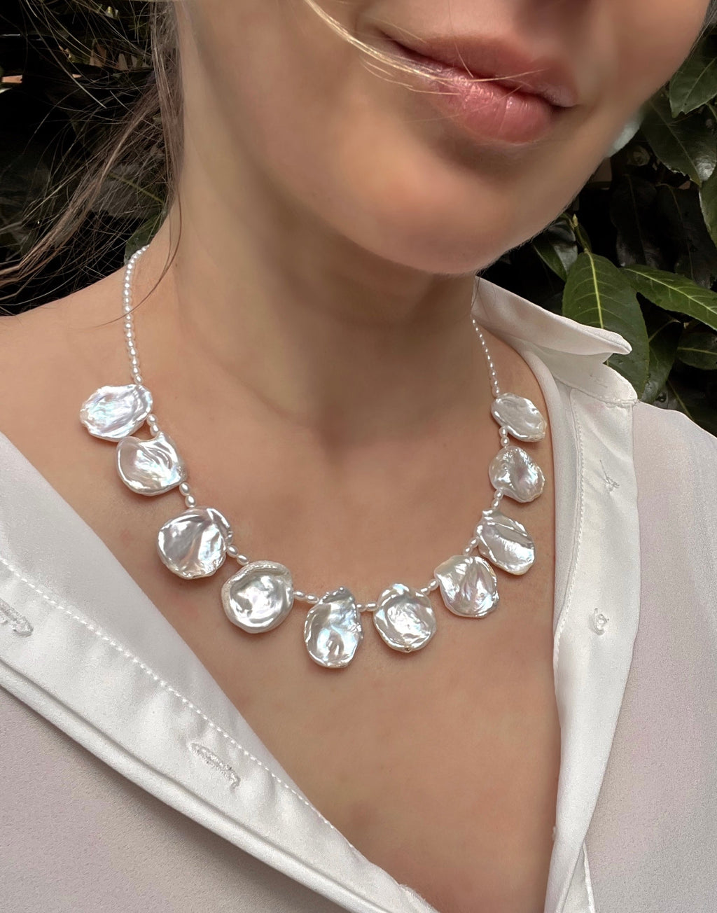 Large Petal Pearl Necklace Teresa Beaded Necklaces