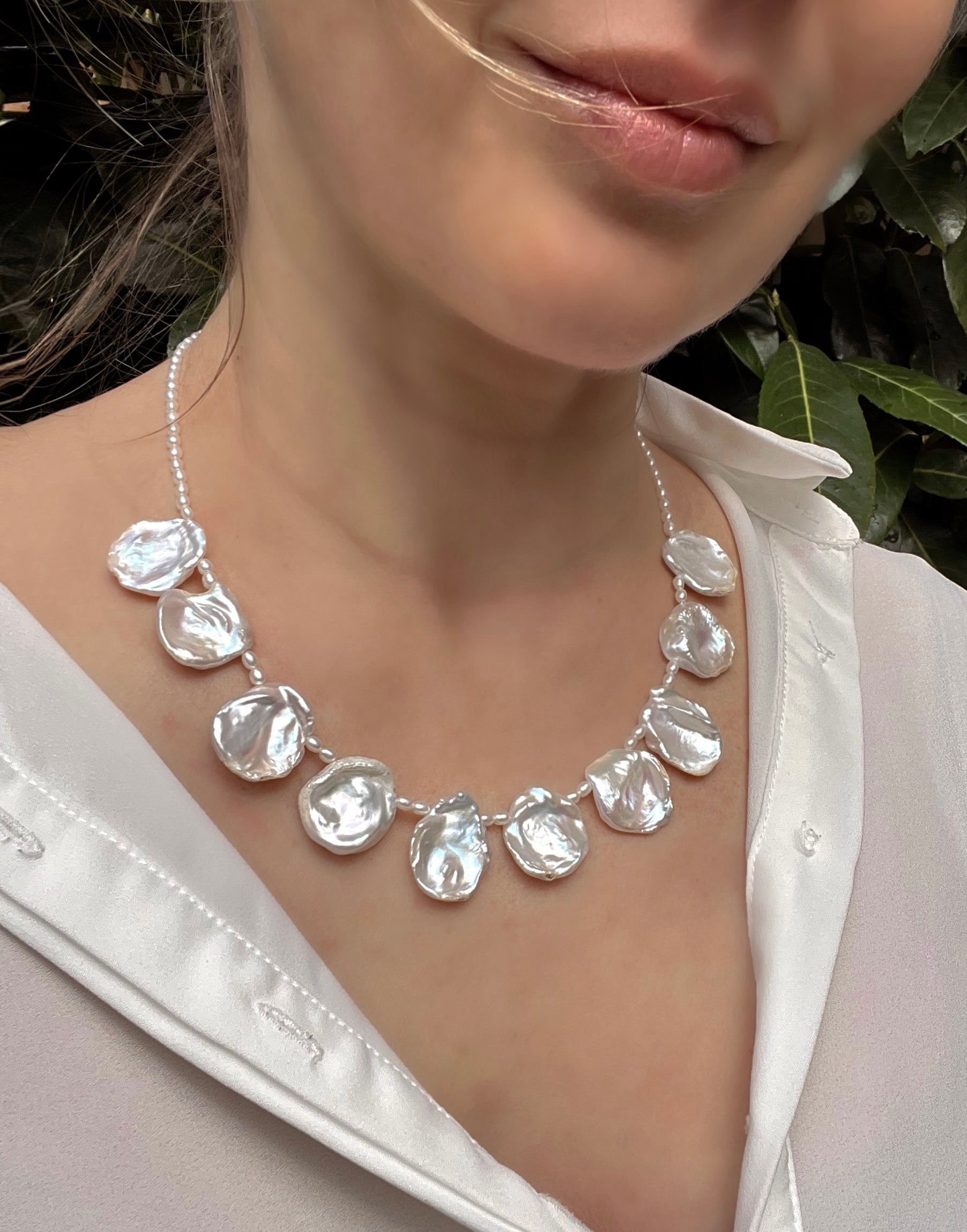 Large Petal Pearl Necklace Teresa Beaded Necklaces