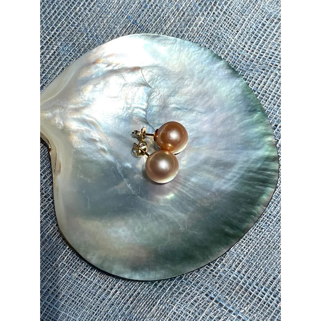 Large round golden Edison pearl studs gold filled pearl