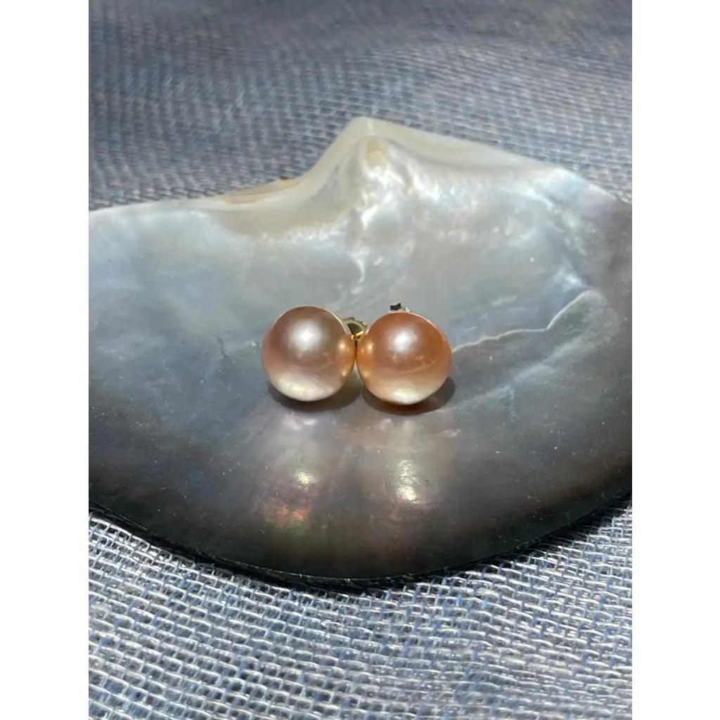 Large round golden Edison pearl studs gold filled pearl