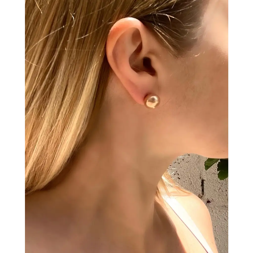 Large round golden Edison pearl studs gold filled pearl
