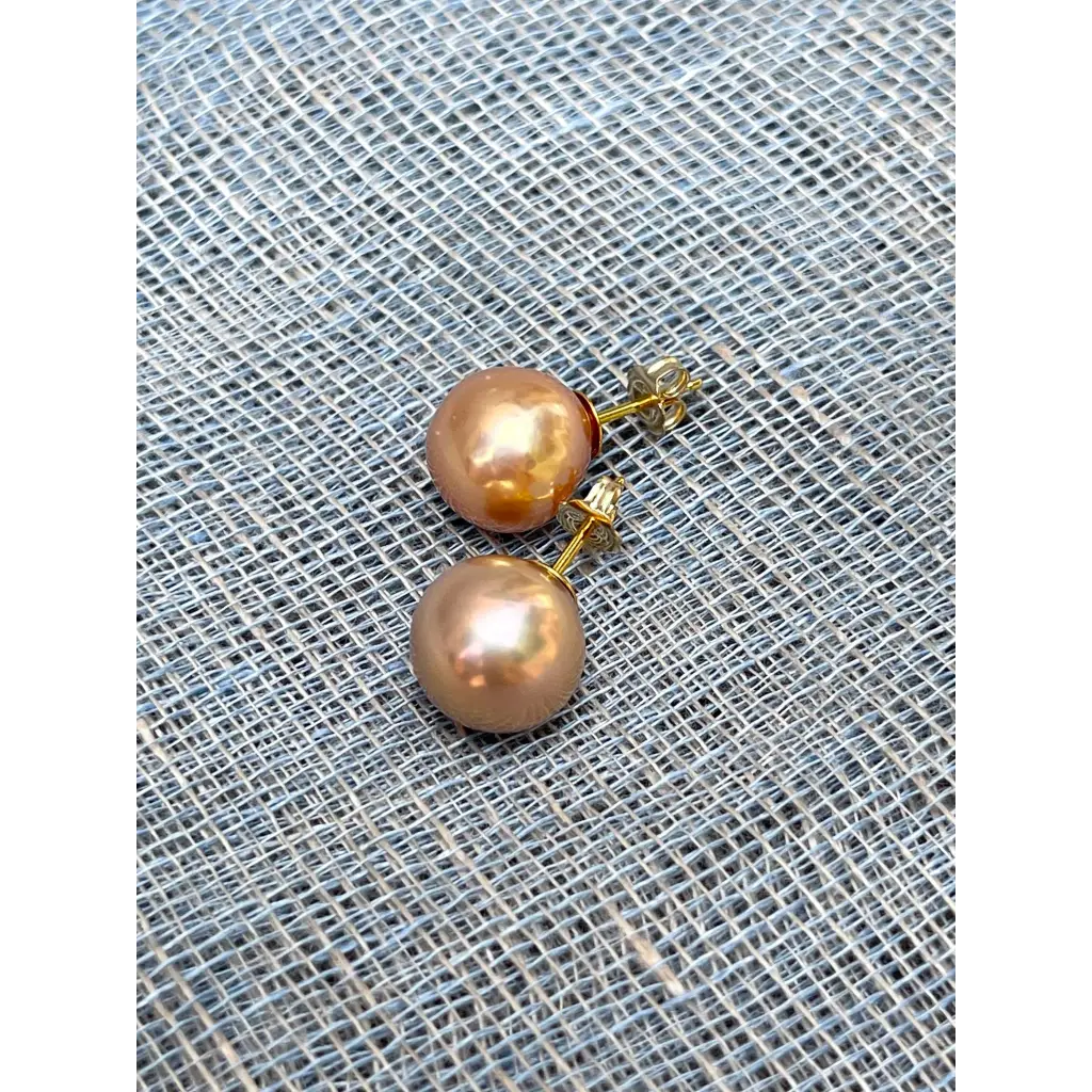 Large round golden Edison pearl studs gold filled pearl