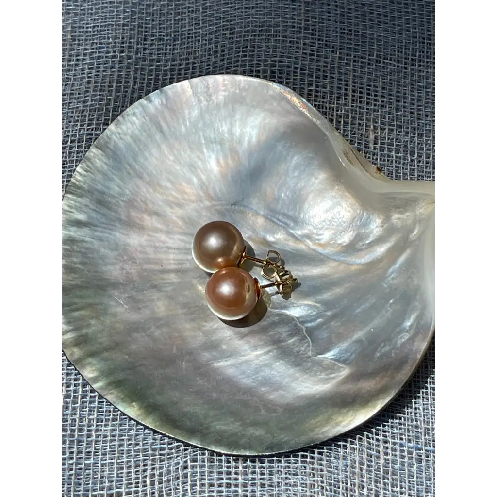 Large round golden Edison pearl studs gold filled pearl