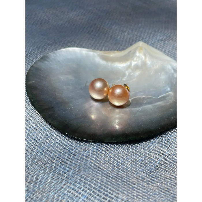 Large round golden Edison pearl studs gold filled pearl