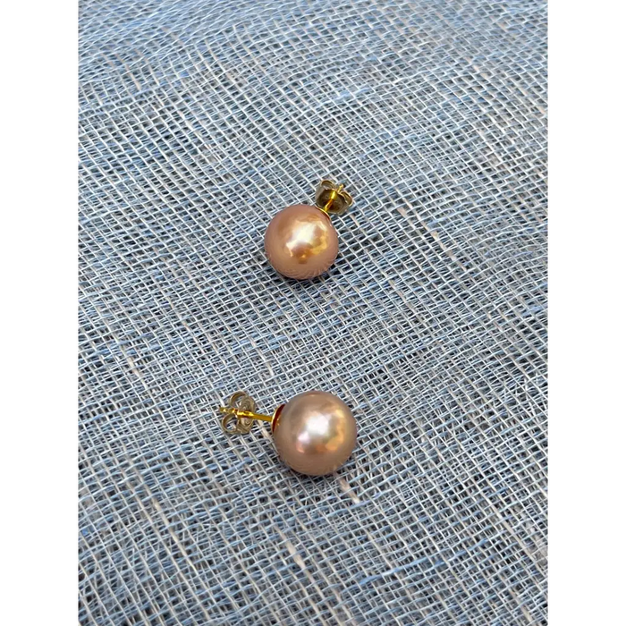 Large round golden Edison pearl studs gold filled pearl