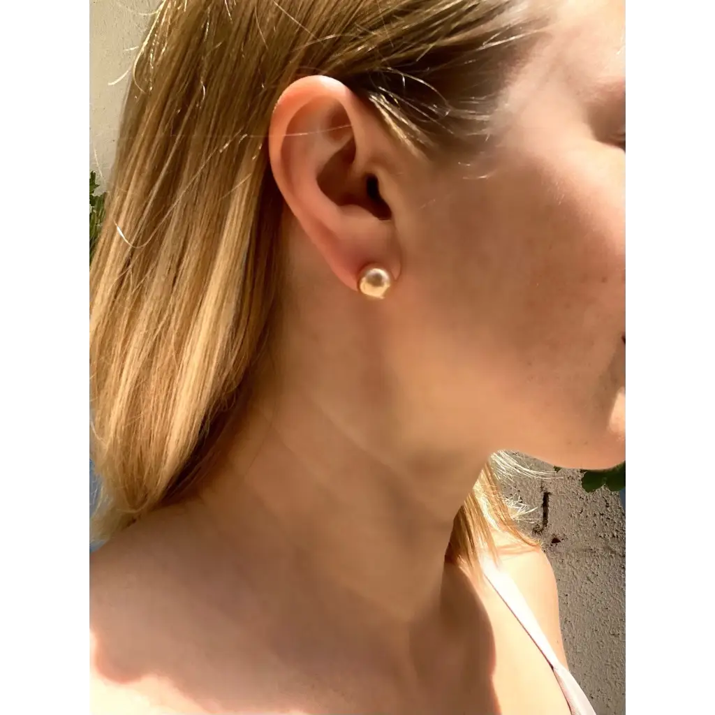 Large round golden Edison pearl studs gold filled pearl