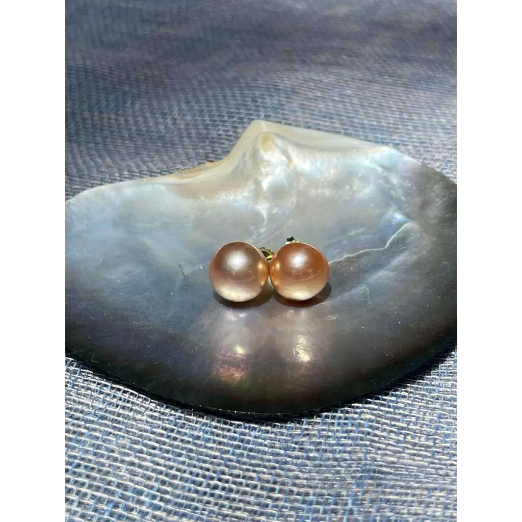 Large round golden Edison pearl studs gold filled pearl