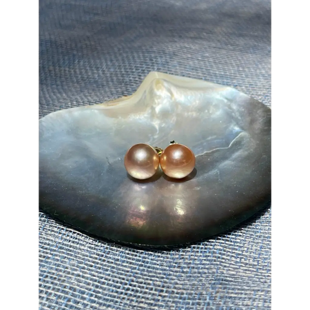 Large round golden Edison pearl studs gold filled pearl