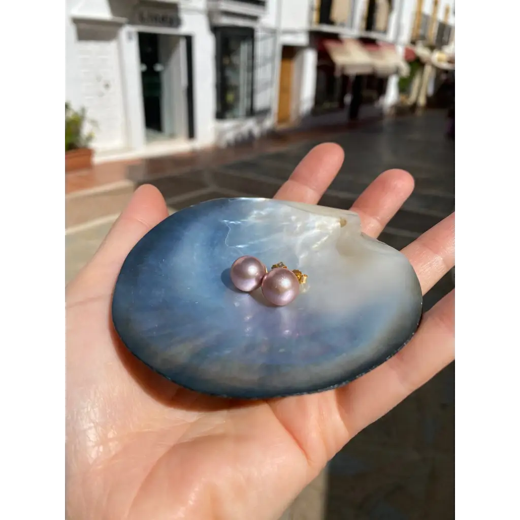 Large round purple Edison pearl studs gold vermeil real