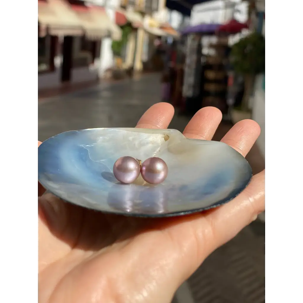 Large round purple Edison pearl studs gold vermeil real