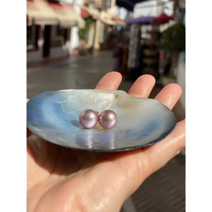 Large round purple Edison pearl studs gold vermeil real