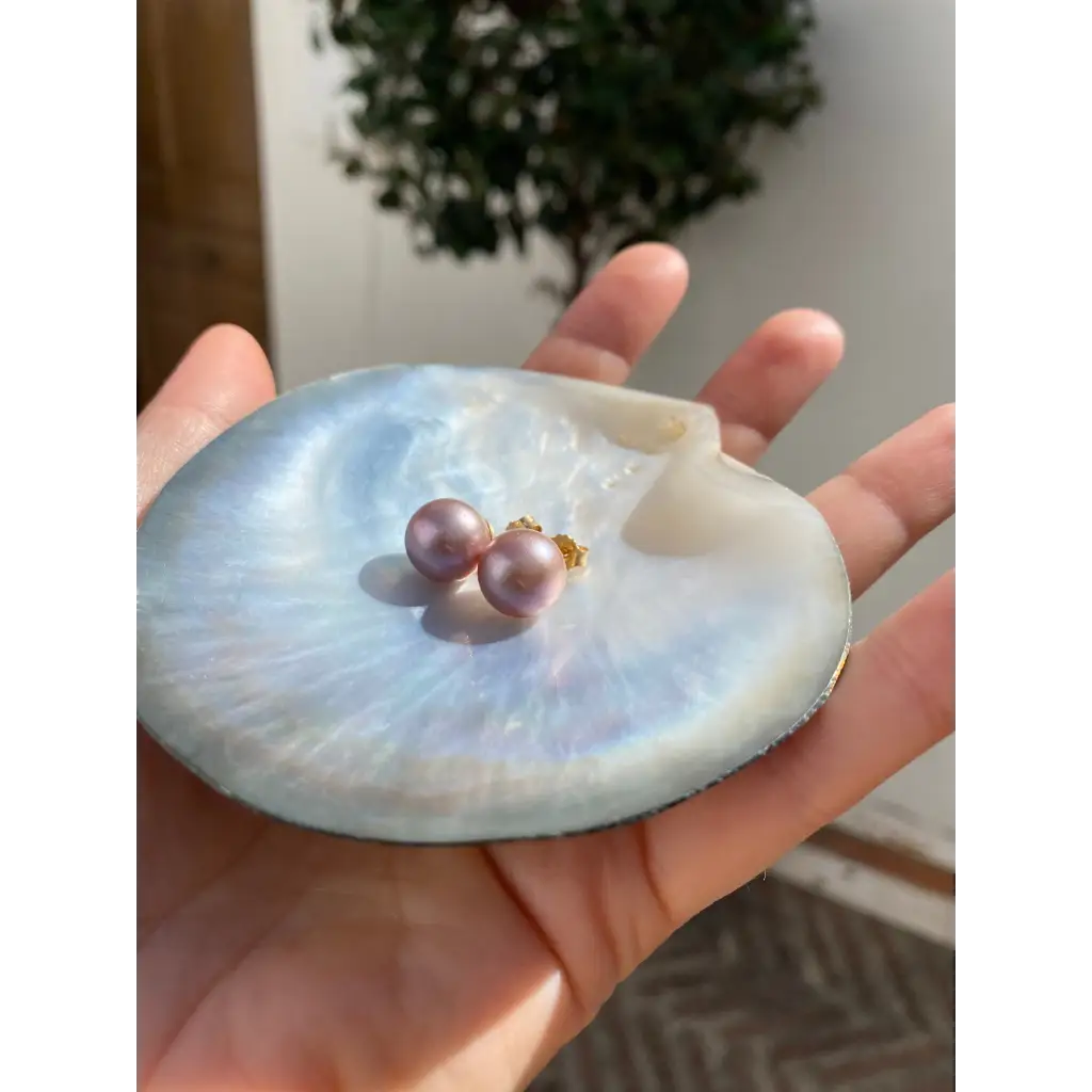 Large round purple Edison pearl studs gold vermeil real