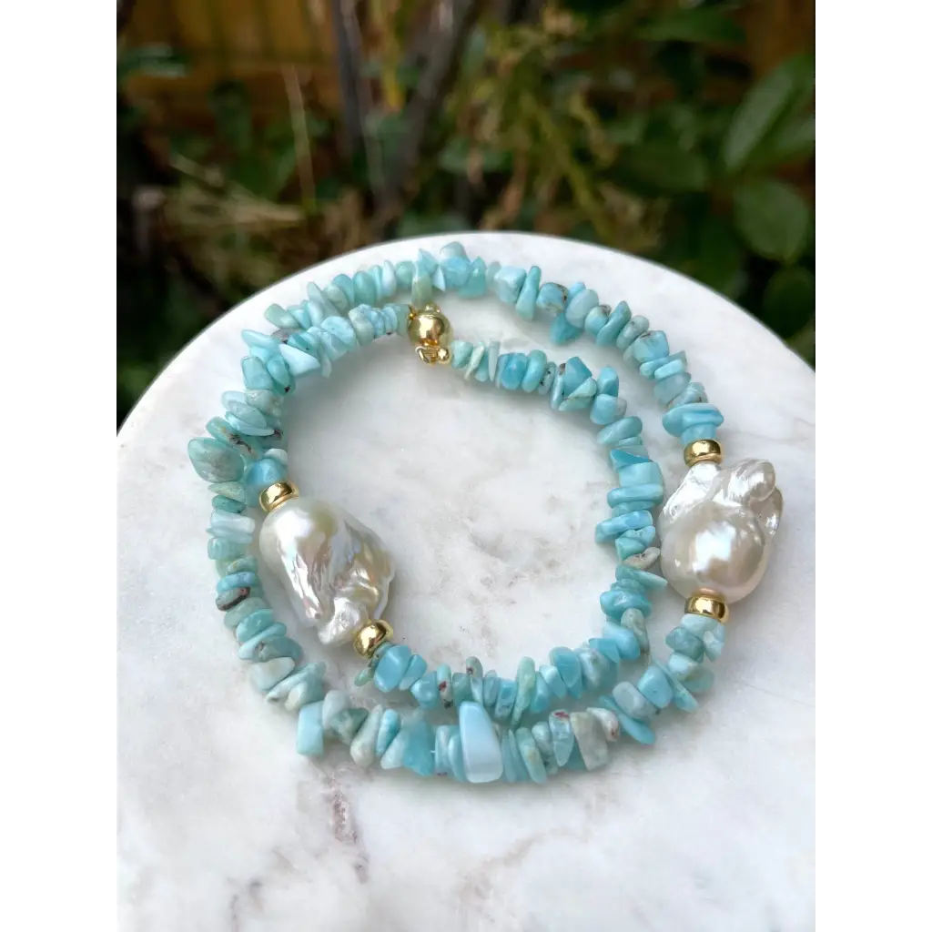 Larimar and baroque pearls necklace