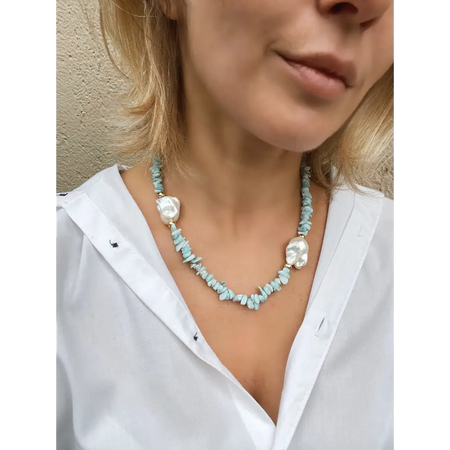 Larimar and baroque pearls necklace