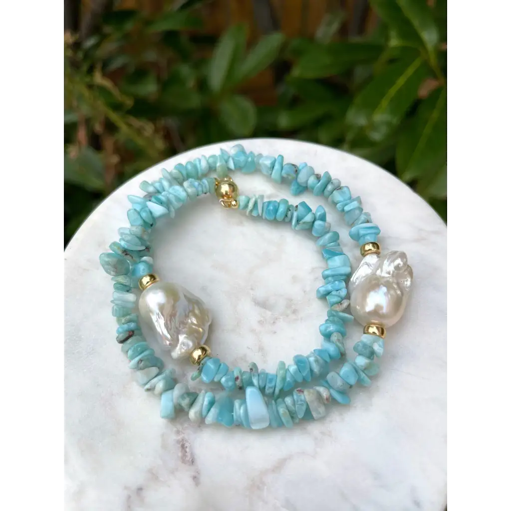 Larimar and baroque pearls necklace