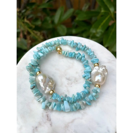 Larimar and baroque pearls necklace