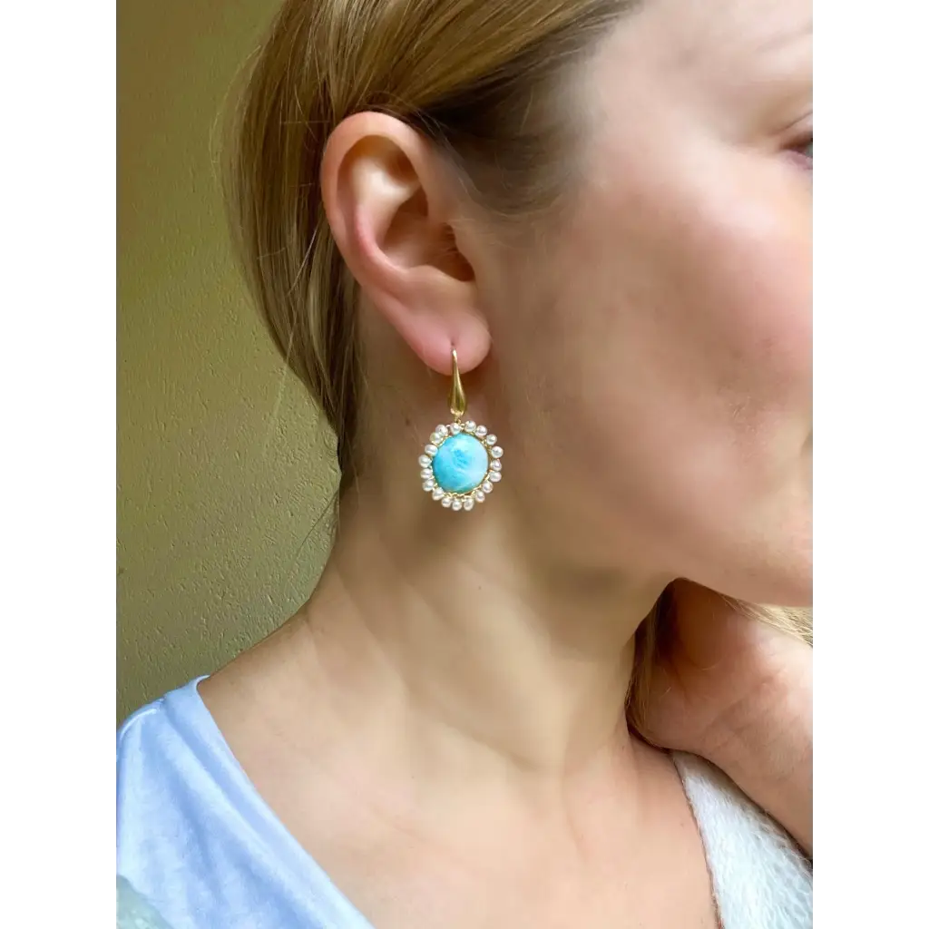 Larimar dangle earrings wire crochet gold filled earrings