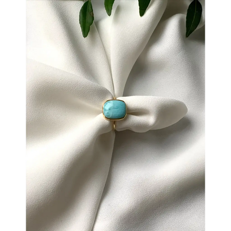 Larimar ring gold plated 925 silver square larimar