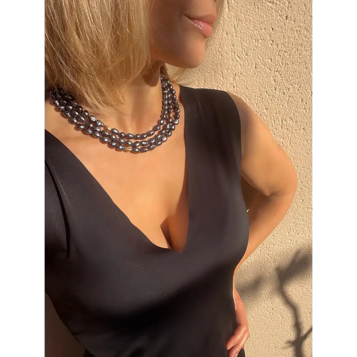 Layered black pearl necklace statement necklace for special