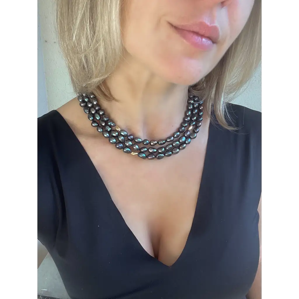 Layered black pearl necklace statement necklace for special