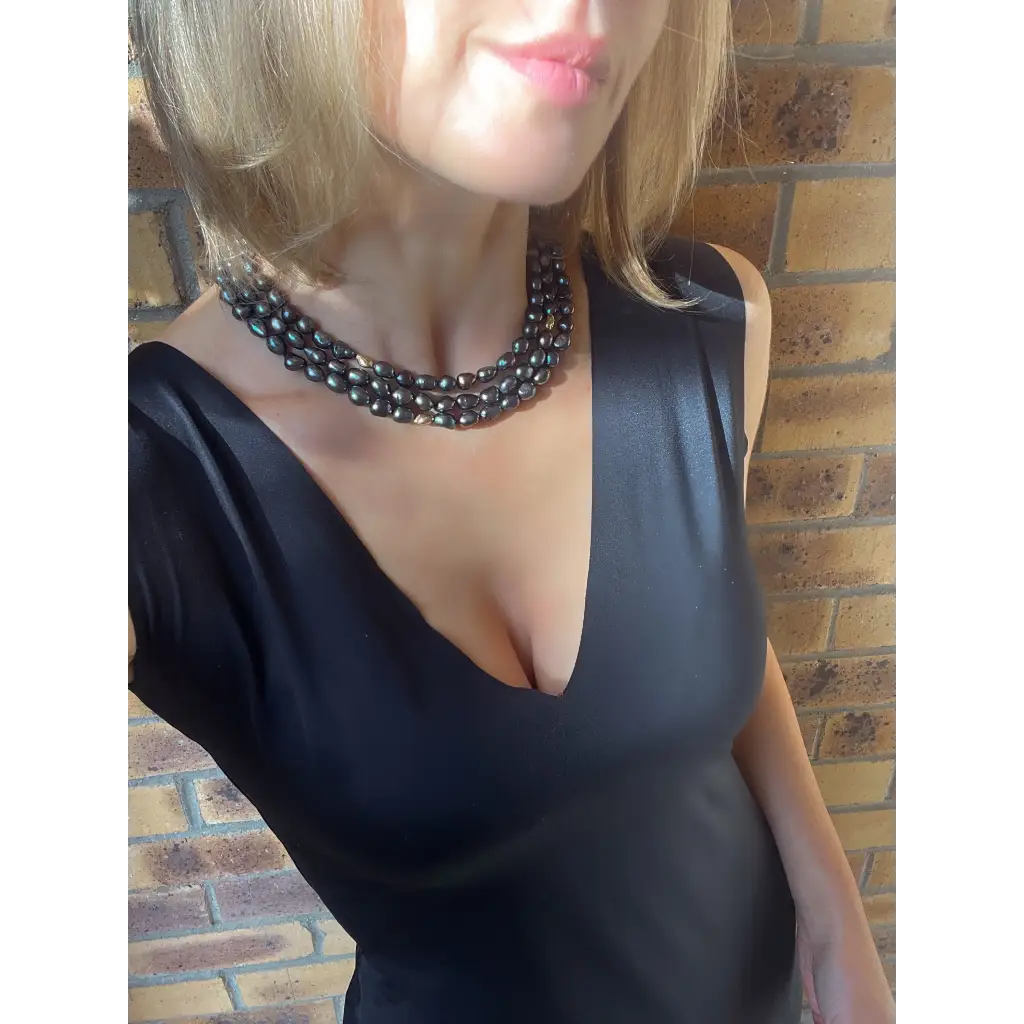 Layered black pearl necklace statement necklace for special