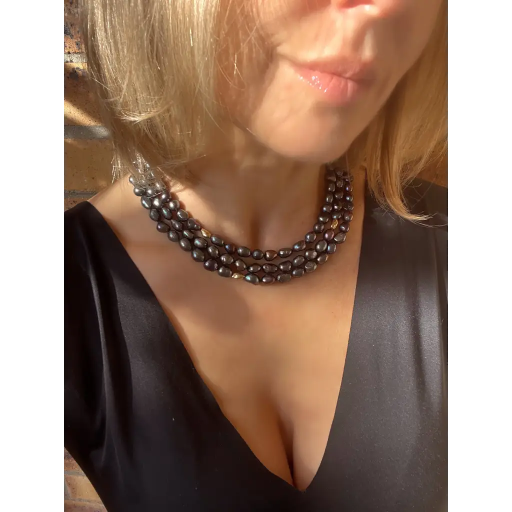 Layered black pearl necklace statement necklace for special