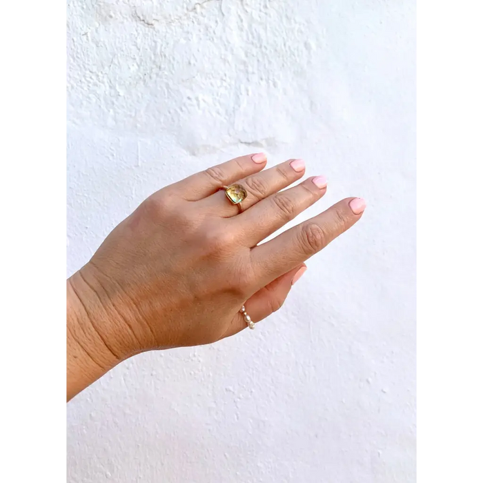 Lemon quartz statement ring gemstone cocktail ring in gold