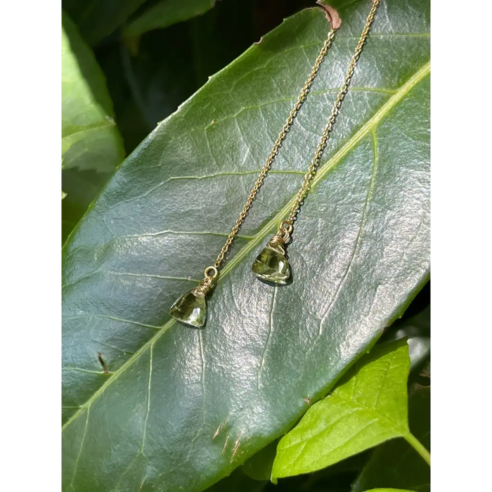 Lemon quartz threader earrings Minimalist dangle gemstone