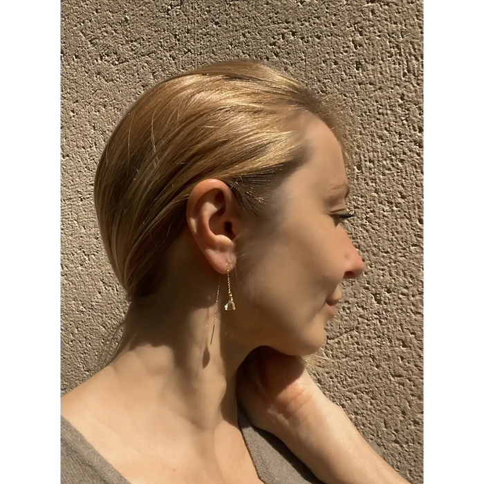 Lemon quartz threader earrings Minimalist dangle gemstone